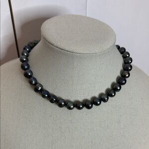 Black Freshwater Pearl Necklace - Flashes of blue - New in box